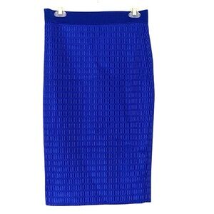 NWT Mistress Rocks Los Angeles Medium Blue Textured Caged Pencil Midi Skirt